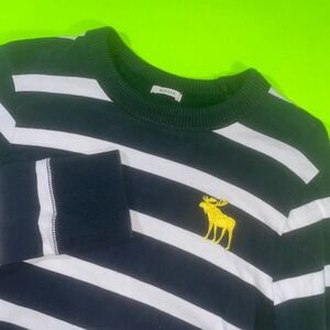 Abercrombie Fitch Mens Long Sleeve Striped Crewneck Sweater Moose Logo Size M‎